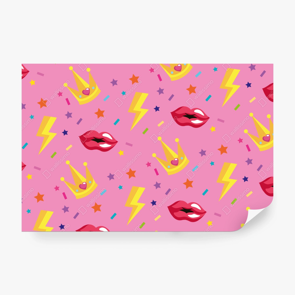 Fototapeta zabawny wzór księżniczki z koronami i ustami – Wallissimo® Fototapeta zabawny wzór księżniczki z koronami i ustami – Wallissimo®