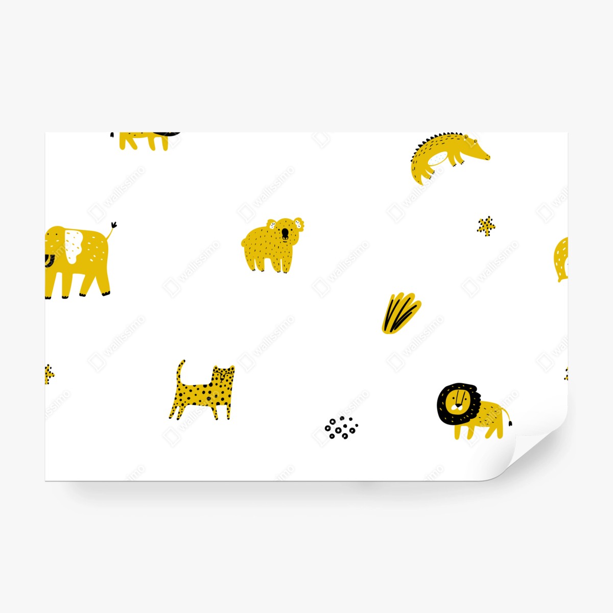 Fototapeta zabawny żółty wzór z dzikimi zwierzętami – Wallissimo® Fototapeta zabawny żółty wzór z dzikimi zwierzętami – Wallissimo®