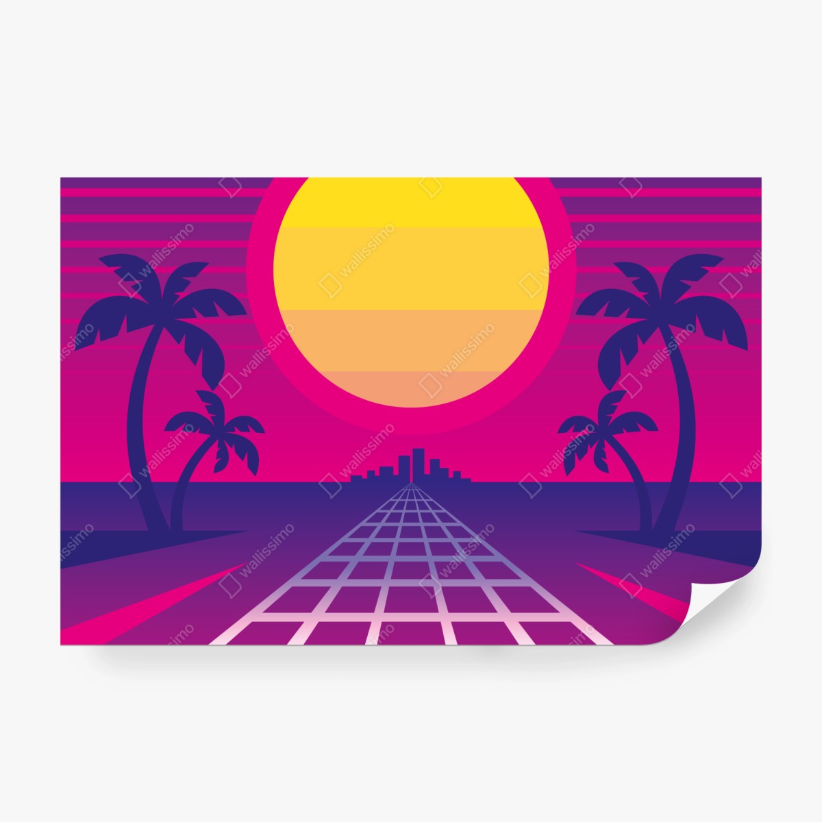 Fototapeta neonowy zachód słońca nad miastem – Wallissimo® Fototapeta neonowy zachód słońca nad miastem – Wallissimo®