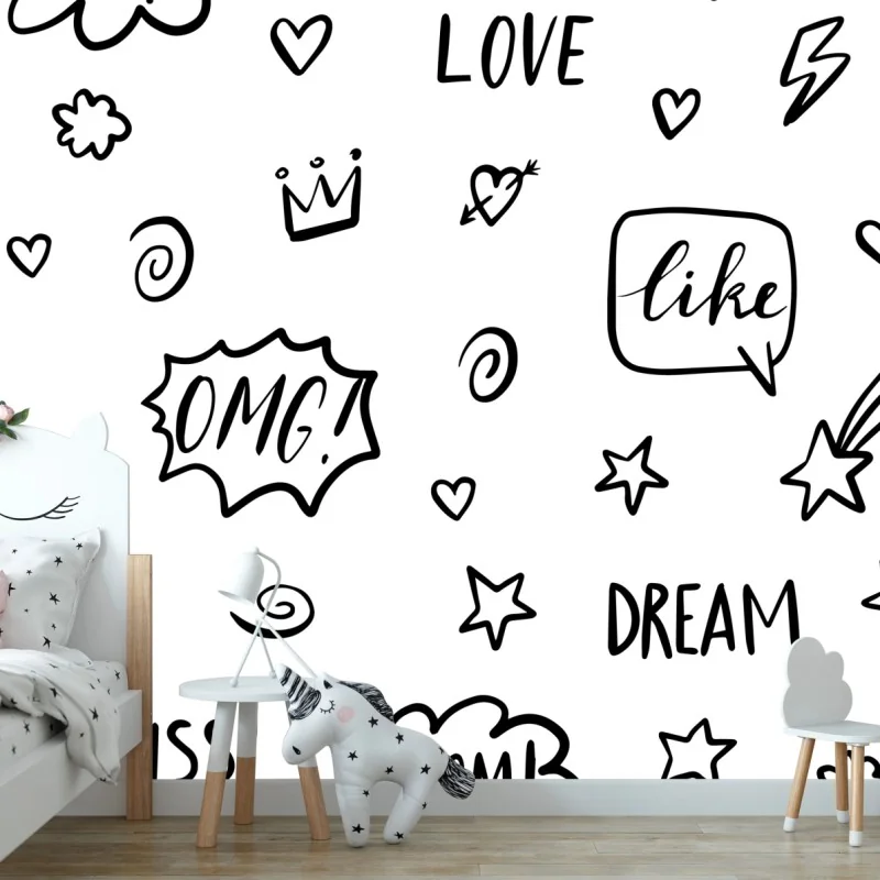 Fototapeta zabawny wzór doodli z sercami i gwiazdkami – Wallissimo® Fototapeta zabawny wzór doodli z sercami i gwiazdkami – Wallissimo®