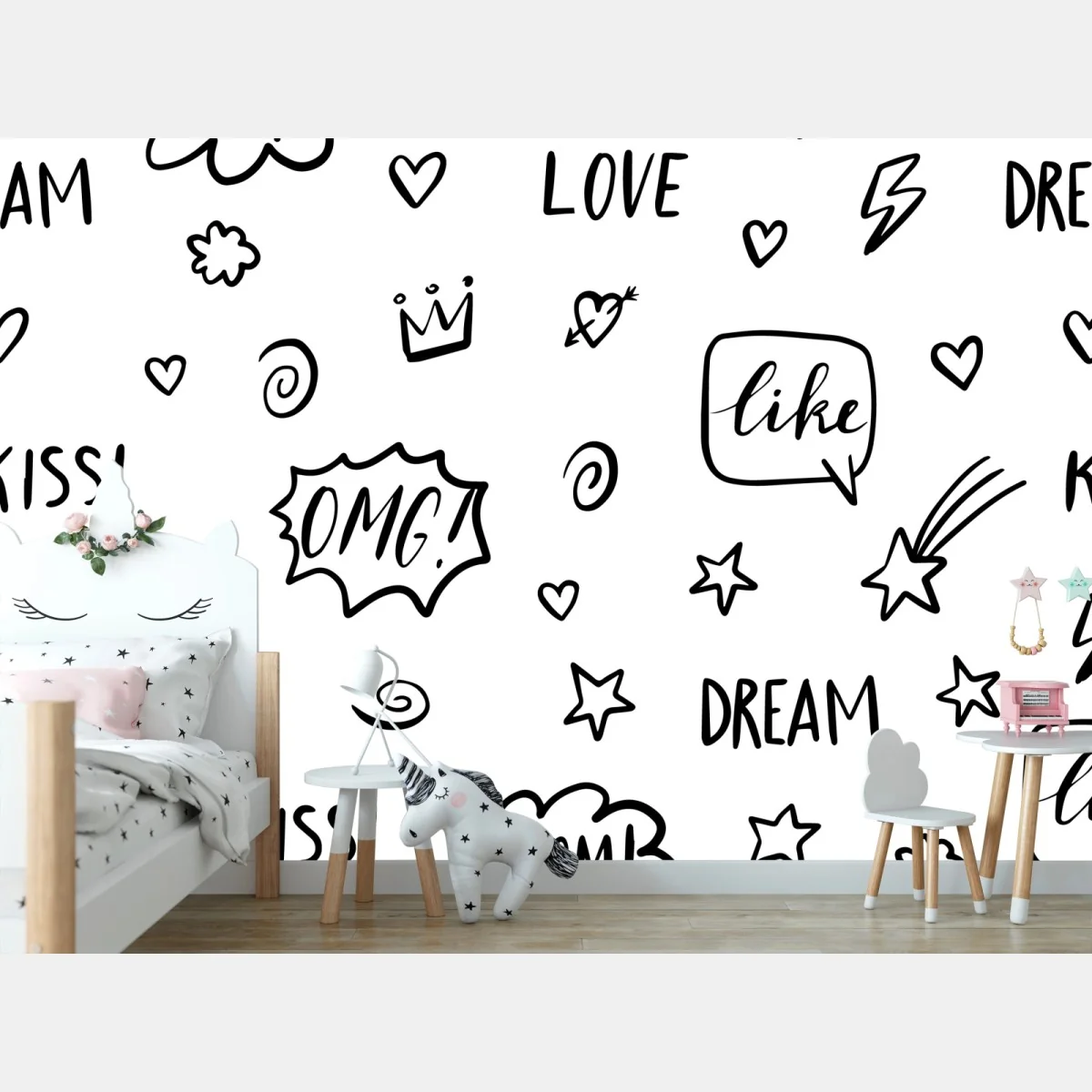 Fototapeta zabawny wzór doodli z sercami i gwiazdkami – Wallissimo® Fototapeta zabawny wzór doodli z sercami i gwiazdkami – Wallissimo®