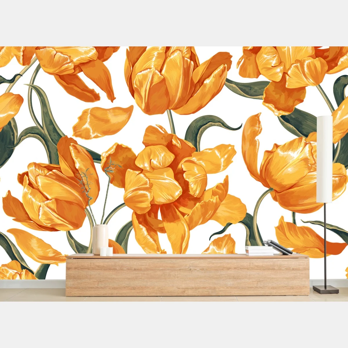 Fototapeta wzór z żywymi pomarańczowymi tulipanami – Wallissimo®