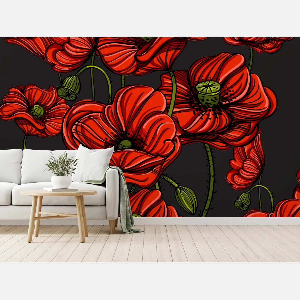 Fototapeta intensywna czerwona ilustracja maków – Wallissimo® Fototapeta intensywna czerwona ilustracja maków – Wallissimo®