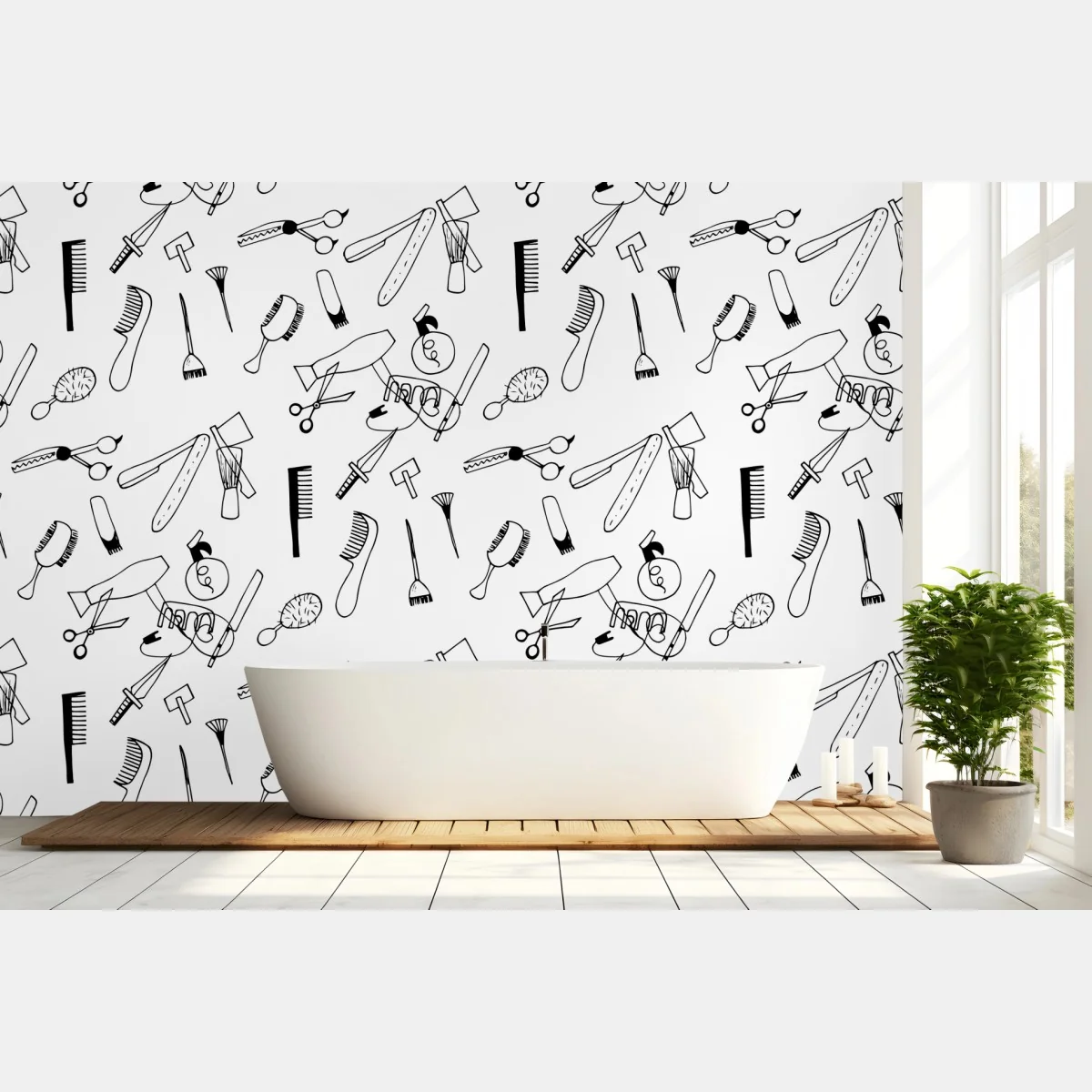 Fototapeta ręcznie rysowany wzór narzędzi fryzjerskich – Wallissimo® Fototapeta ręcznie rysowany wzór narzędzi fryzjerskich – Wallissimo®