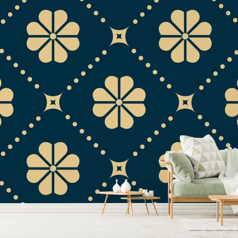 Fototapeta turkusowo beżowy kwiatowy geometryczny wzór – Wallissimo® Fototapeta turkusowo beżowy kwiatowy geometryczny wzór – Wallissimo®