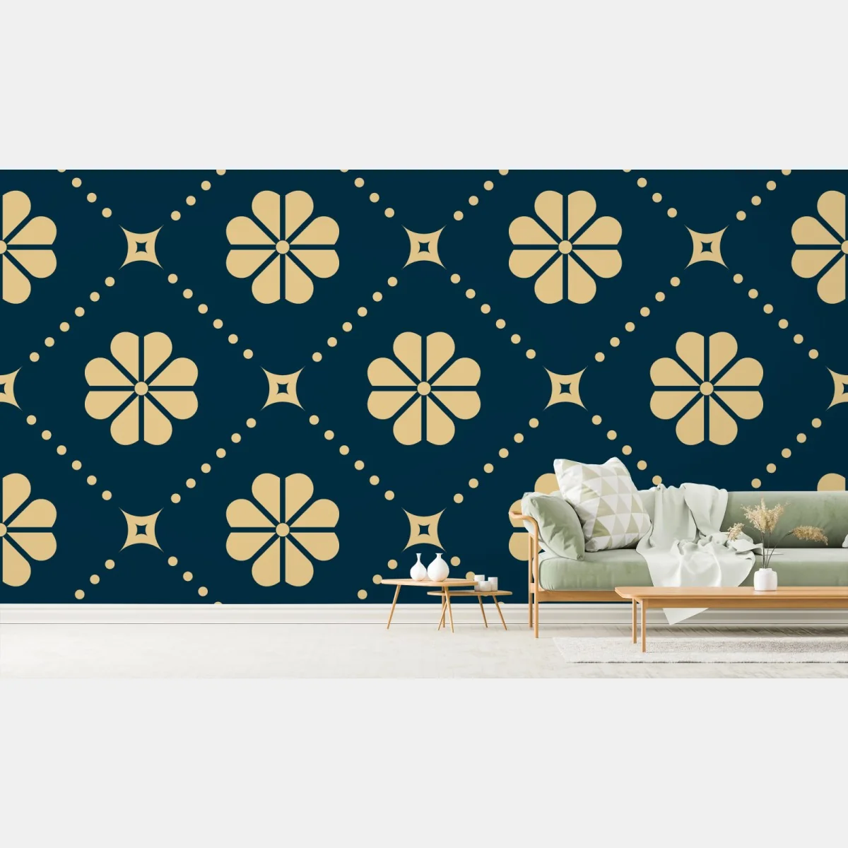 Fototapeta turkusowo beżowy kwiatowy geometryczny wzór – Wallissimo® Fototapeta turkusowo beżowy kwiatowy geometryczny wzór – Wallissimo®