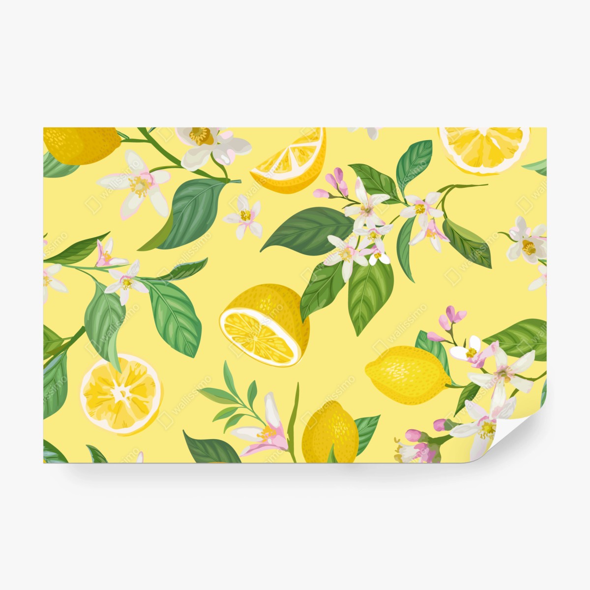Fototapeta wzór z kwiatami i cytrynami – Wallissimo® Fototapeta wzór z kwiatami i cytrynami – Wallissimo®