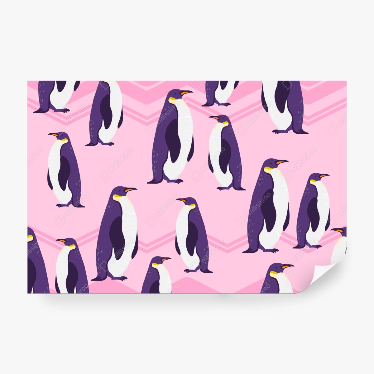 Fototapeta zabawny wzór z fioletowymi pingwinami na różowym tle – Wallissimo®