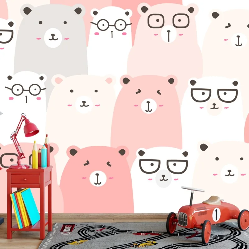 Fototapeta pastelowy wzór z misiami do pokoju dziecięcego – Wallissimo®