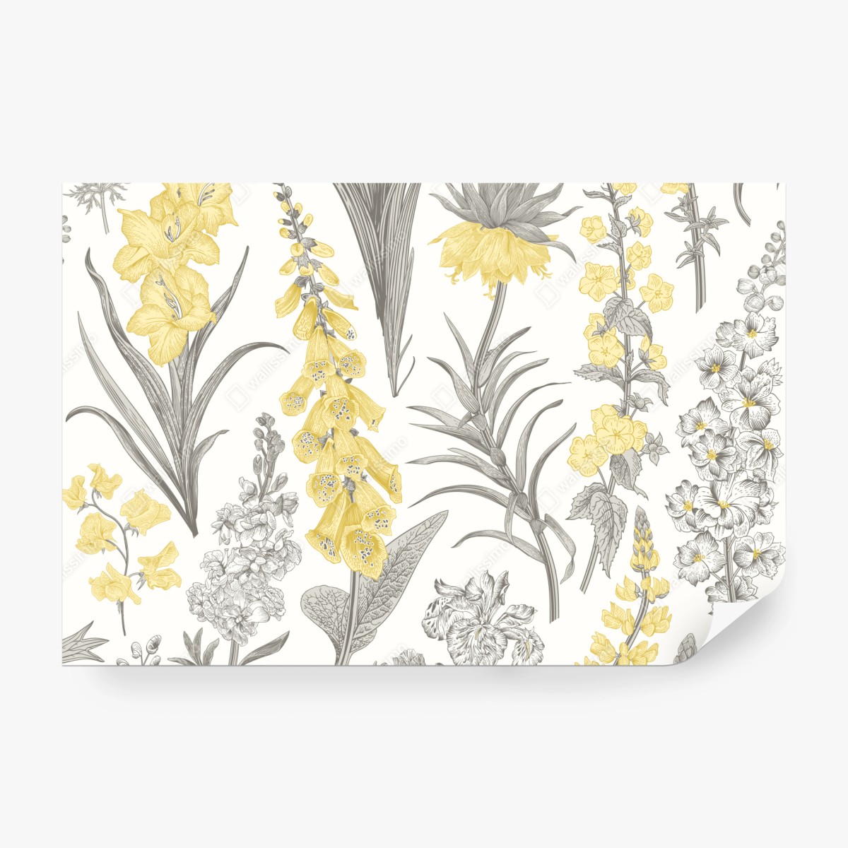 Fototapeta vintage botaniczny wzór kwiatowy w żółci i szarości – Wallissimo® Fototapeta vintage botaniczny wzór kwiatowy w żółci i szarości – Wallissimo®