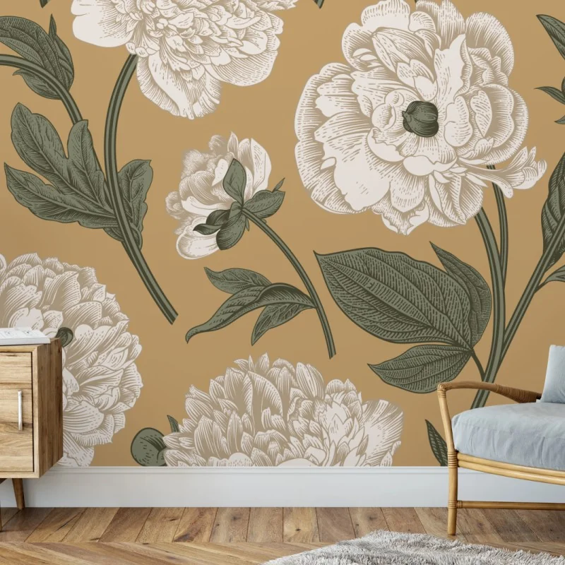 Fototapeta vintage wzór botaniczny z piwoniami – Wallissimo® Fototapeta vintage wzór botaniczny z piwoniami – Wallissimo®