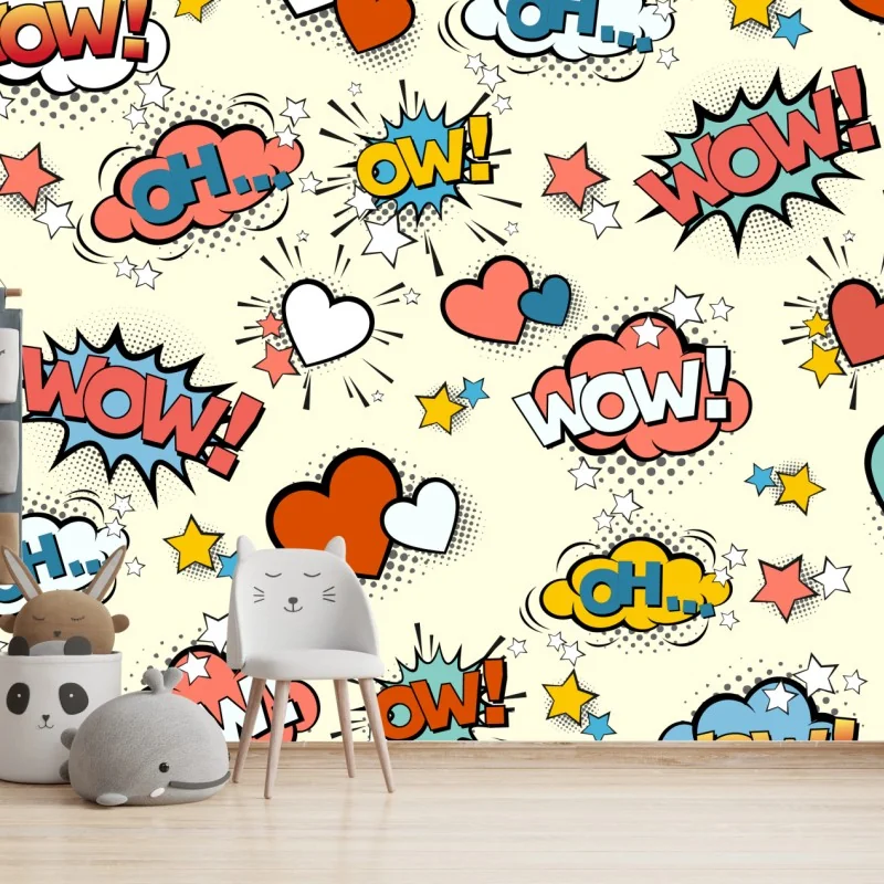 Fototapeta pop art komiksowe serca i dymki – Wallissimo® Fototapeta pop art komiksowe serca i dymki – Wallissimo®