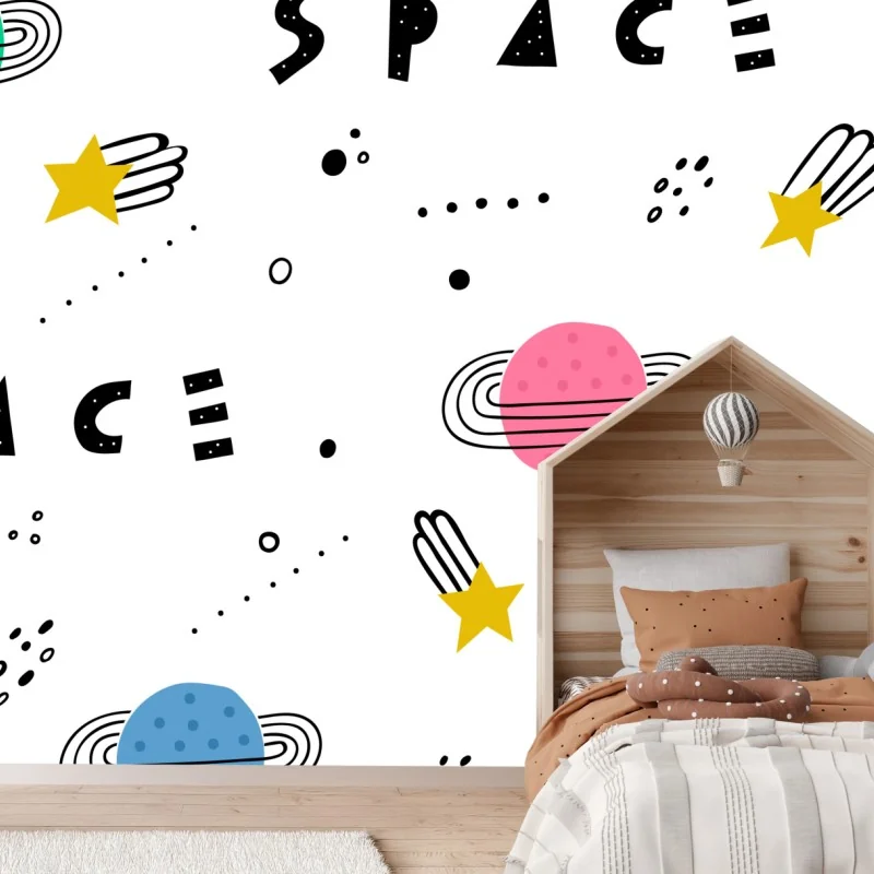 Fototapeta zabawny wzór z planetami i gwiazdami – Wallissimo®