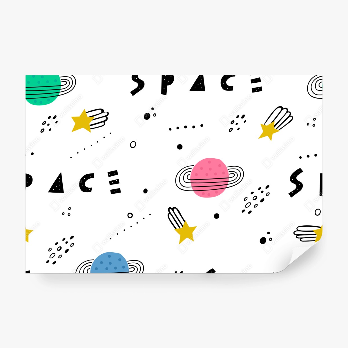 Fototapeta zabawny wzór z planetami i gwiazdami – Wallissimo®