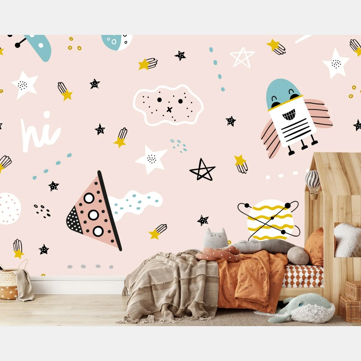 Fototapeta zabawny pastelowy wzór kosmiczny dla dzieci – Wallissimo® Fototapeta zabawny pastelowy wzór kosmiczny dla dzieci – Wallissimo®