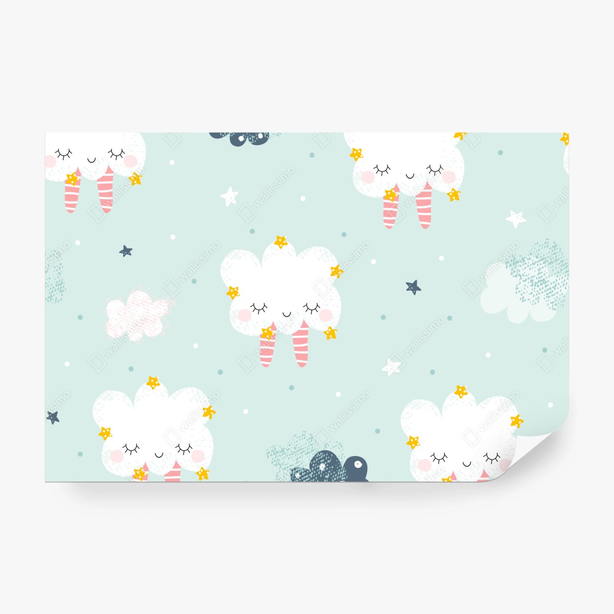 Fototapeta wzór śpiących chmur dla pokoju dziecięcego – Wallissimo® Fototapeta wzór śpiących chmur dla pokoju dziecięcego – Wallissimo®