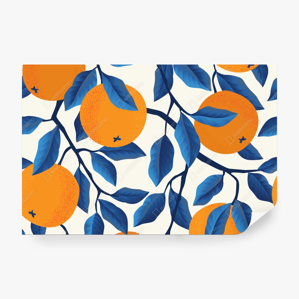 Fototapeta żywy wzór cytrusów w pomarańczach i niebieskich liściach – Wallissimo®