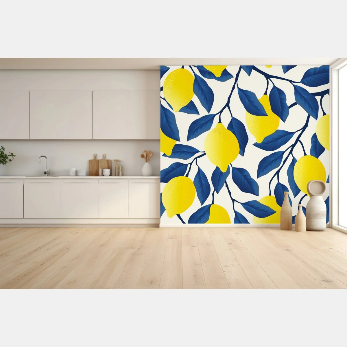 Fototapeta żywy wzór cytryn z niebieskimi liśćmi – Wallissimo® Fototapeta żywy wzór cytryn z niebieskimi liśćmi – Wallissimo®