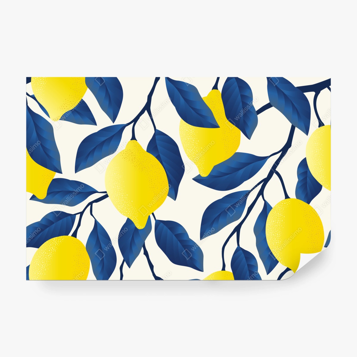Fototapeta żywy wzór cytryn z niebieskimi liśćmi – Wallissimo® Fototapeta żywy wzór cytryn z niebieskimi liśćmi – Wallissimo®