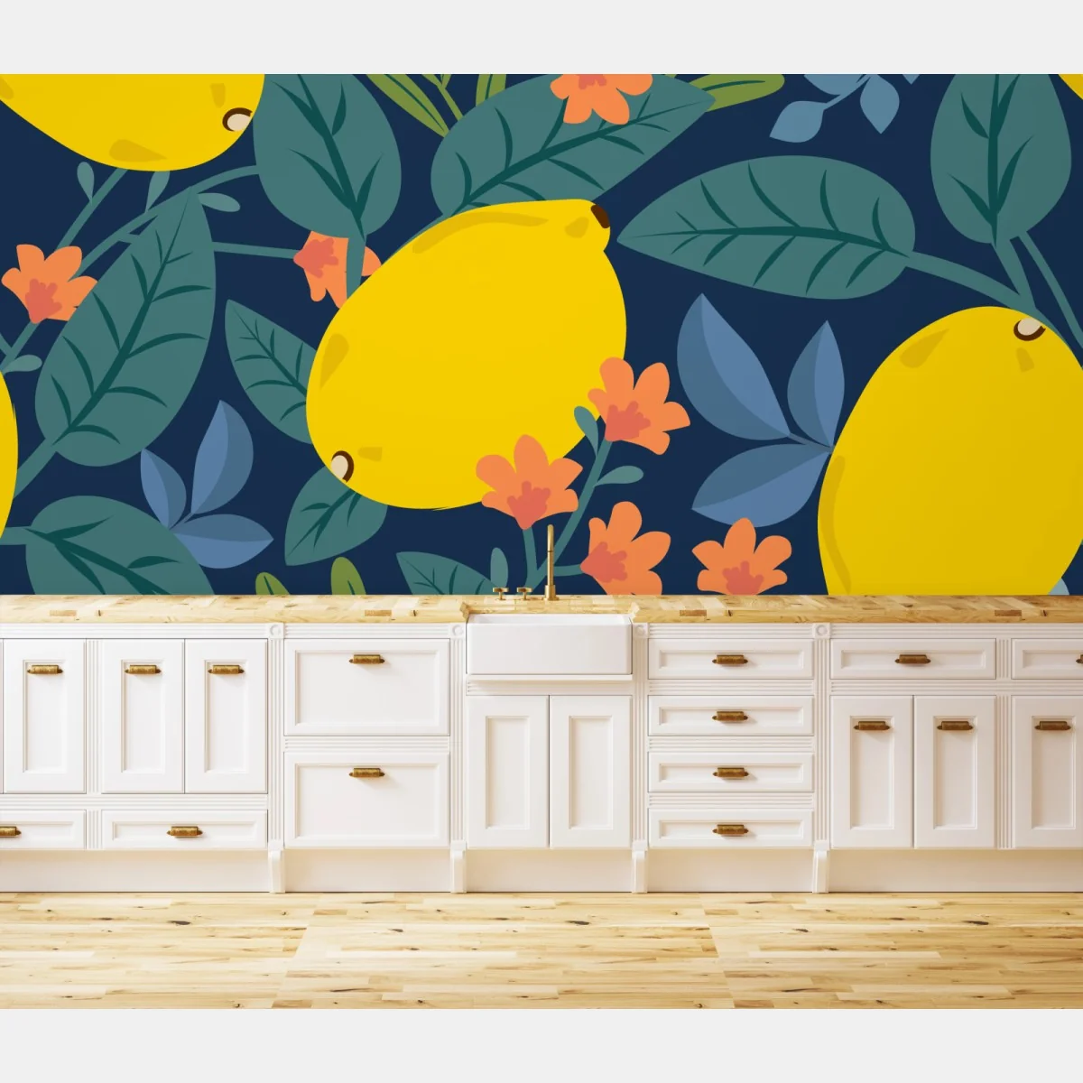 Fototapeta jaskrawy botaniczny wzór z cytrynami – Wallissimo® Fototapeta jaskrawy botaniczny wzór z cytrynami – Wallissimo®