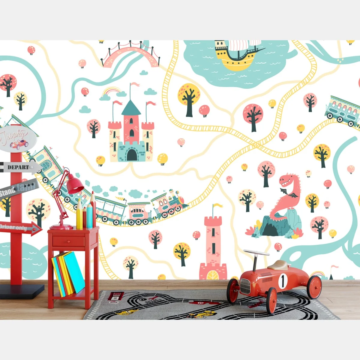 Fototapeta pastelowa mapa przygód dla dzieci – Wallissimo® Fototapeta pastelowa mapa przygód dla dzieci – Wallissimo®