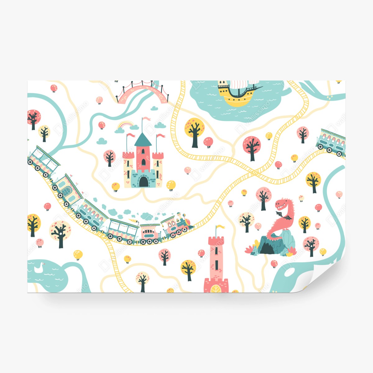 Fototapeta pastelowa mapa przygód dla dzieci – Wallissimo® Fototapeta pastelowa mapa przygód dla dzieci – Wallissimo®