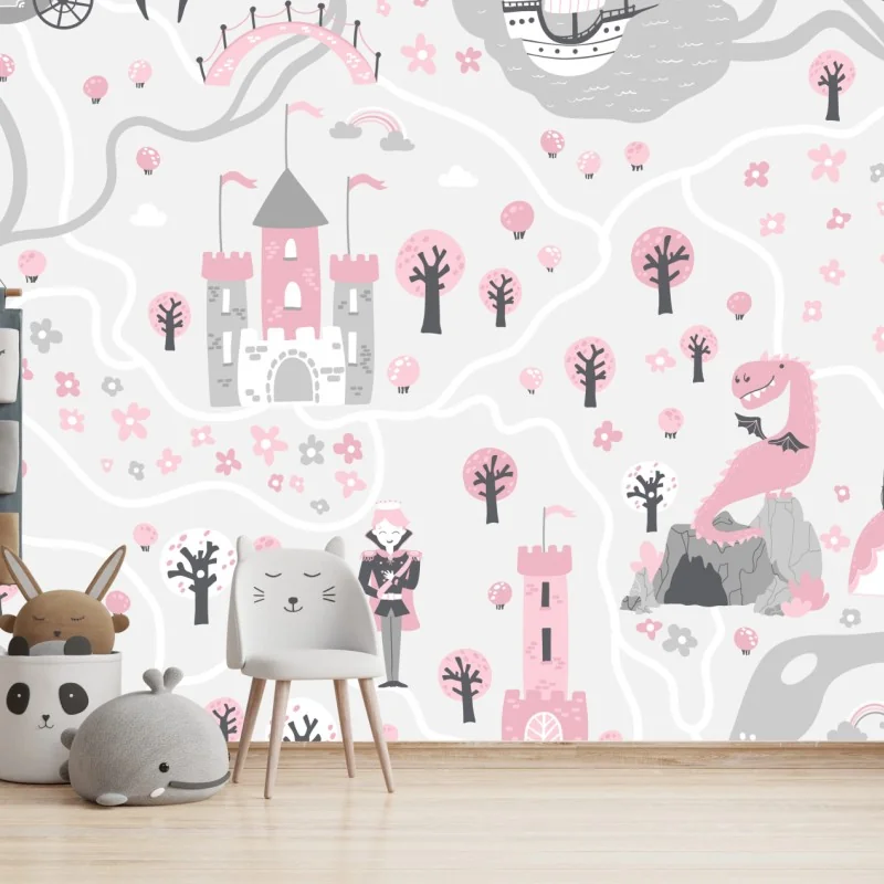 Fototapeta pastelowa mapa baśniowa – Wallissimo® Fototapeta pastelowa mapa baśniowa – Wallissimo®