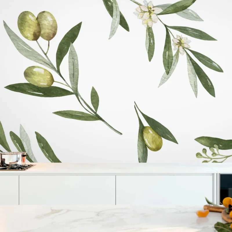 Fototapeta gałązki oliwne w akwareli – Wallissimo® Fototapeta gałązki oliwne w akwareli – Wallissimo®