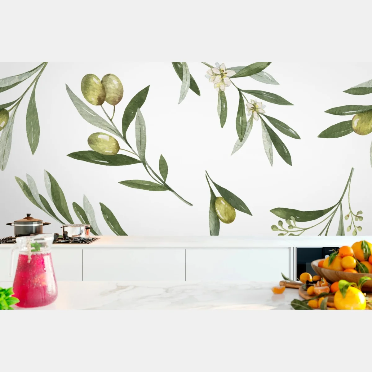 Fototapeta gałązki oliwne w akwareli – Wallissimo® Fototapeta gałązki oliwne w akwareli – Wallissimo®