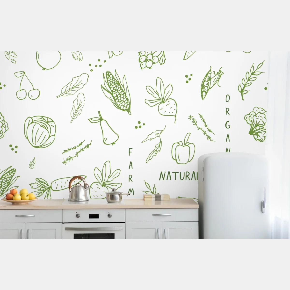 Fototapeta ręcznie rysowany wzór warzyw i owoców – Wallissimo® Fototapeta ręcznie rysowany wzór warzyw i owoców – Wallissimo®