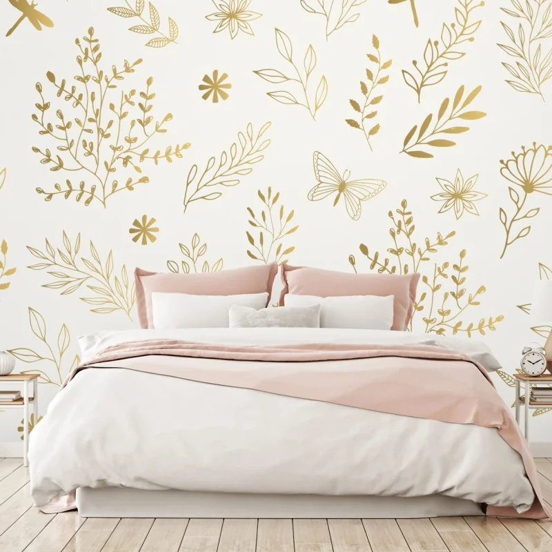 Fototapeta złoty botaniczny wzór – Wallissimo® Fototapeta złoty botaniczny wzór – Wallissimo®