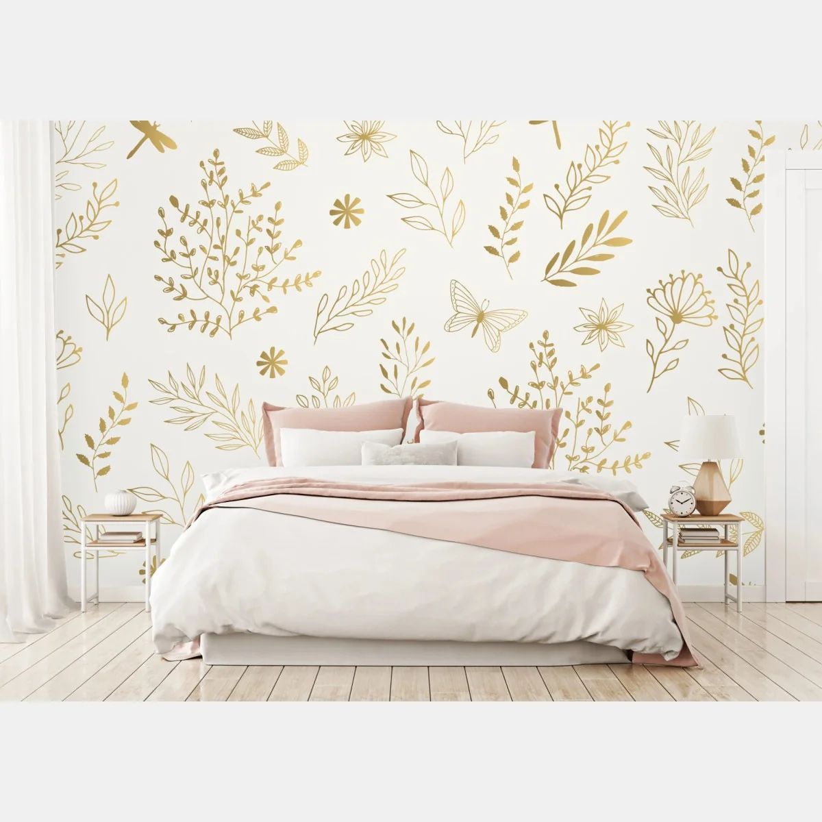 Fototapeta złoty botaniczny wzór – Wallissimo® Fototapeta złoty botaniczny wzór – Wallissimo®