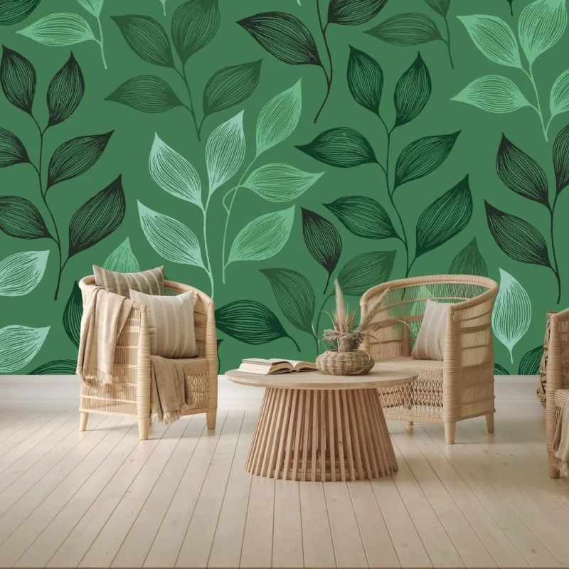 Fototapeta zielony botaniczny wzór liści – Wallissimo® Fototapeta zielony botaniczny wzór liści – Wallissimo®