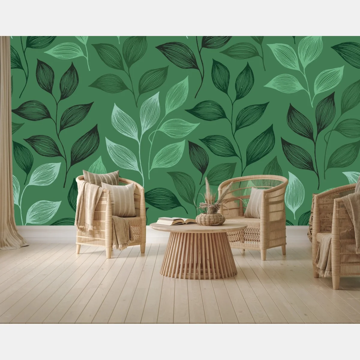 Fototapeta zielony botaniczny wzór liści – Wallissimo® Fototapeta zielony botaniczny wzór liści – Wallissimo®