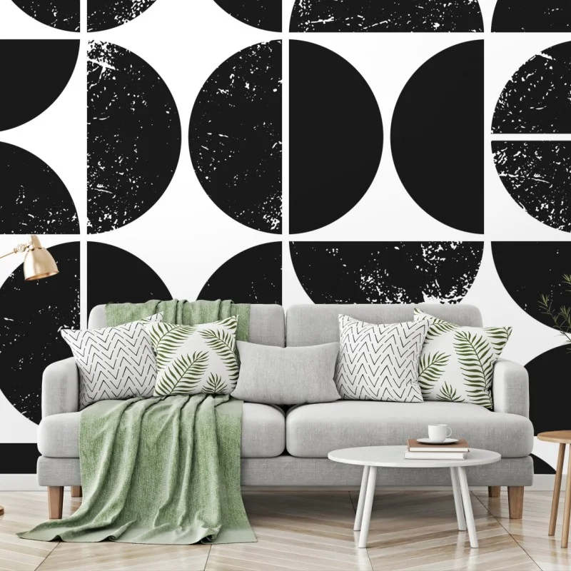Fototapeta czarny geometryczny wzór z kół i półkół – Wallissimo®