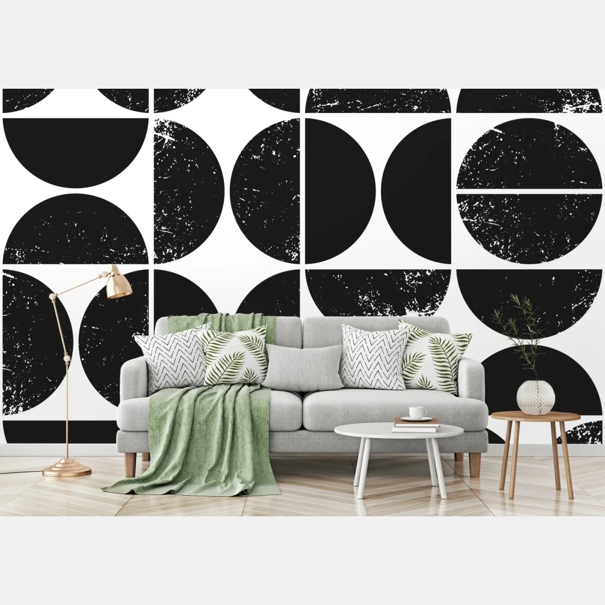 Fototapeta czarny geometryczny wzór z kół i półkół – Wallissimo®