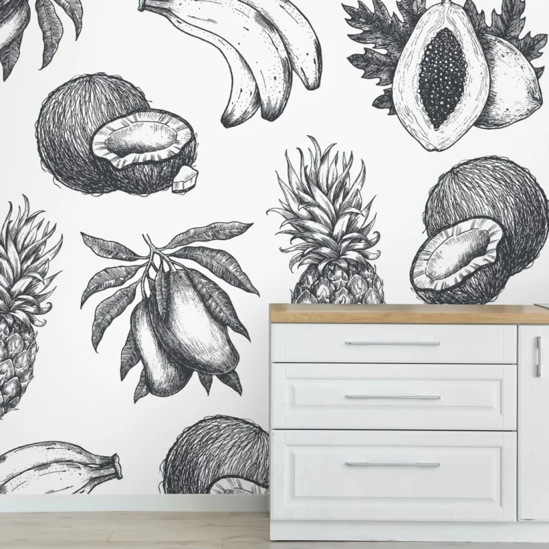Fototapeta ręcznie rysowany wzór tropikalnych owoców – Wallissimo® Fototapeta ręcznie rysowany wzór tropikalnych owoców – Wallissimo®