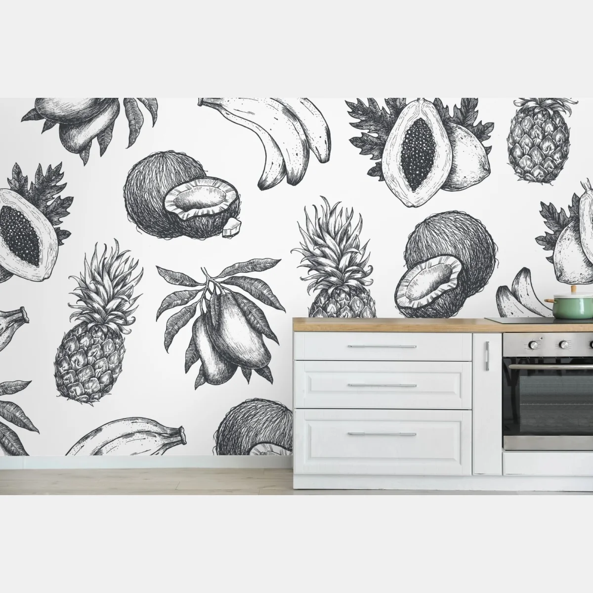 Fototapeta ręcznie rysowany wzór tropikalnych owoców – Wallissimo® Fototapeta ręcznie rysowany wzór tropikalnych owoców – Wallissimo®