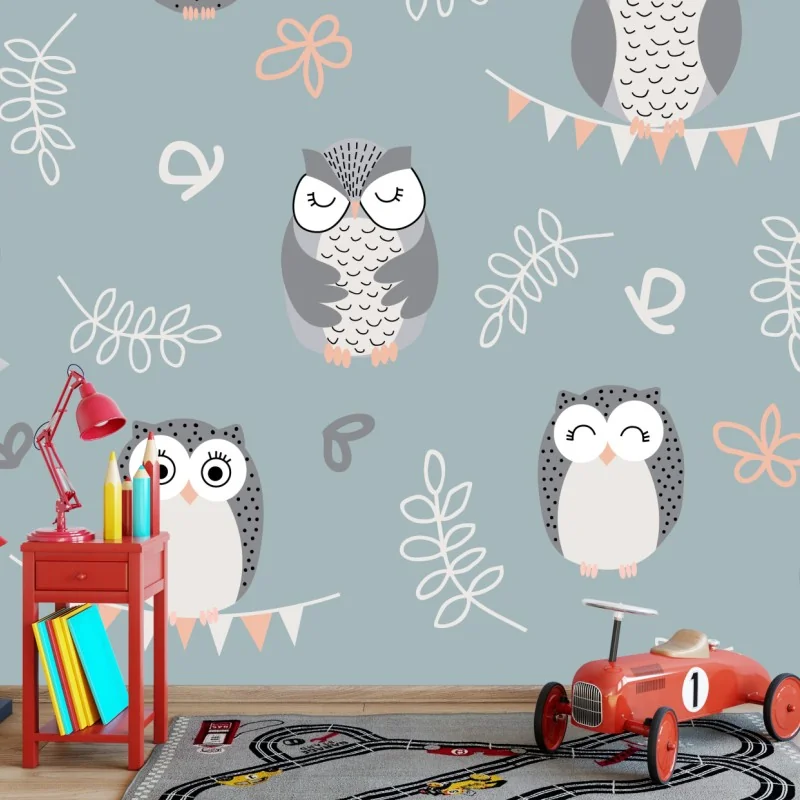 Fototapeta urokliwy wzór z sowami do pokoju dziecięcego – Wallissimo® Fototapeta urokliwy wzór z sowami do pokoju dziecięcego – Wallissimo®