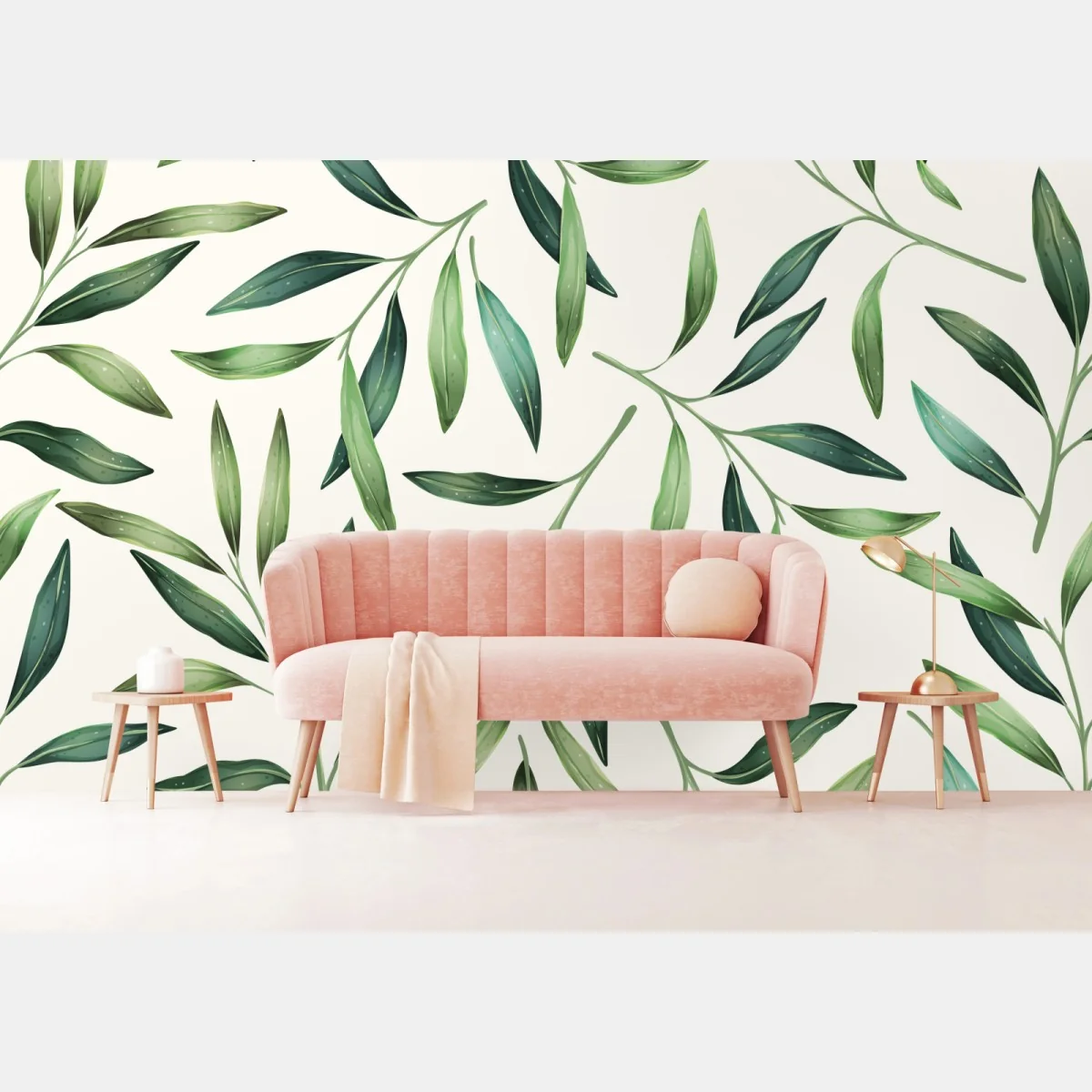 Fototapeta zielony akwarelowy wzór liści – Wallissimo® Fototapeta zielony akwarelowy wzór liści – Wallissimo®