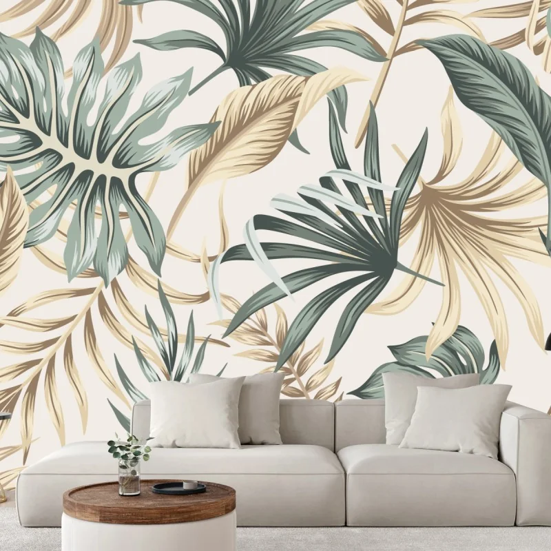 Fototapeta tropikalny botaniczny wzór liści – Wallissimo® Fototapeta tropikalny botaniczny wzór liści – Wallissimo®