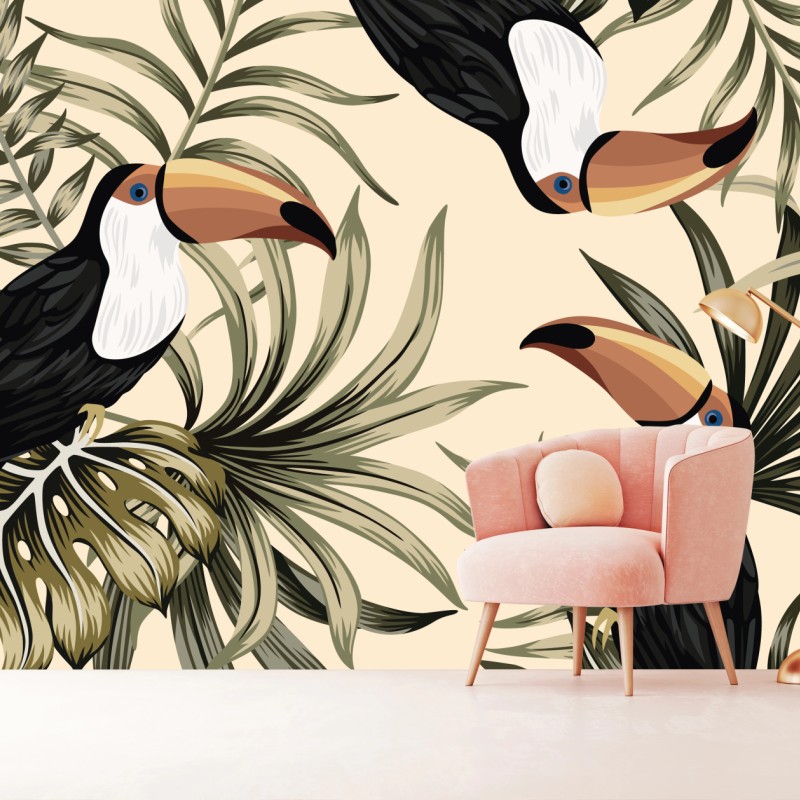 Fototapeta tropikalny wzór z tukanami – Wallissimo® Fototapeta tropikalny wzór z tukanami – Wallissimo®