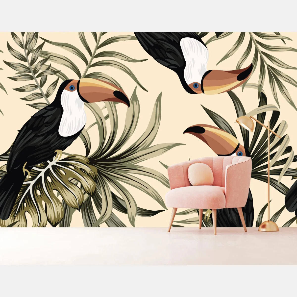 Fototapeta tropikalny wzór z tukanami – Wallissimo® Fototapeta tropikalny wzór z tukanami – Wallissimo®