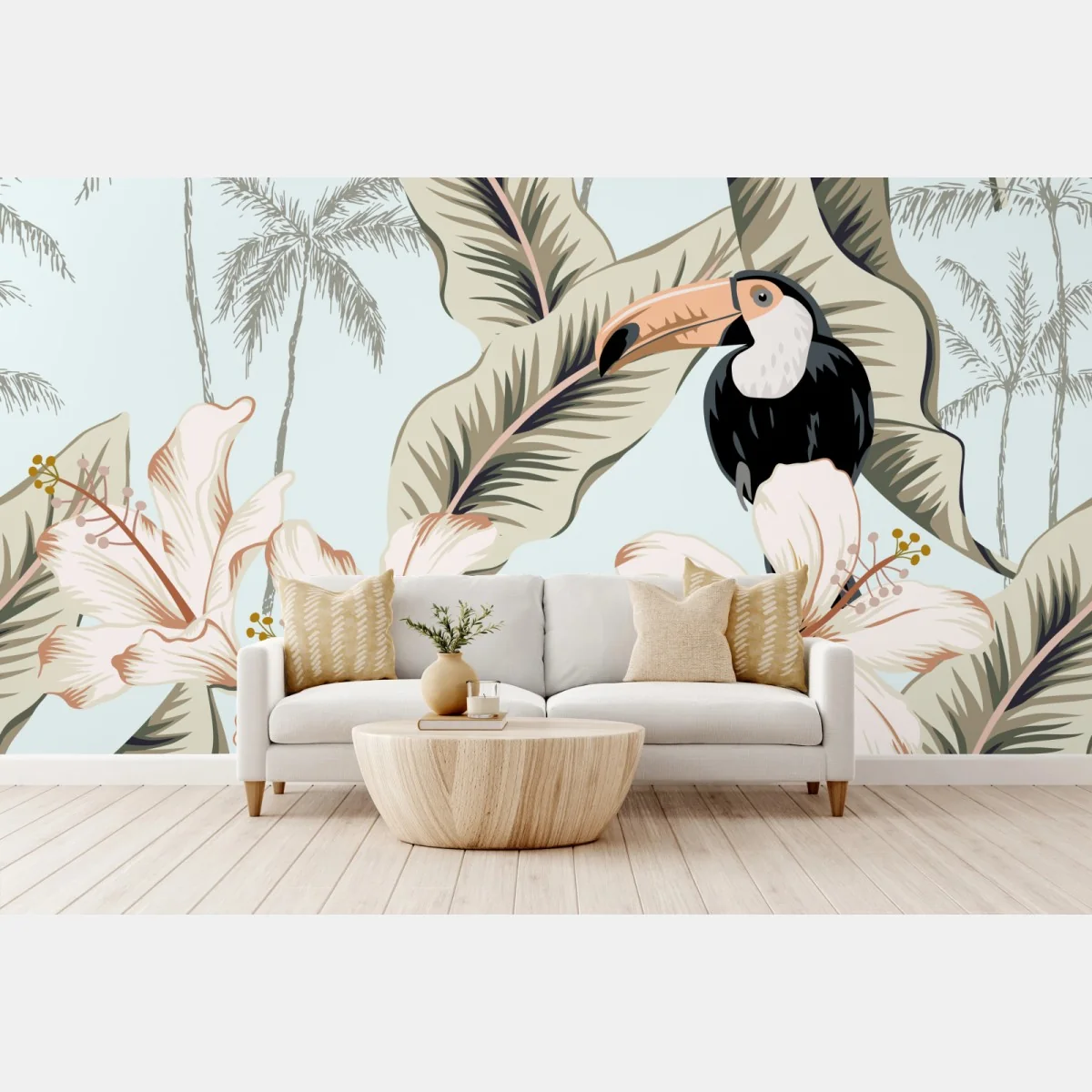 Fototapeta tropikalny motyw z tukanem i hibiskusem – Wallissimo® Fototapeta tropikalny motyw z tukanem i hibiskusem – Wallissimo®