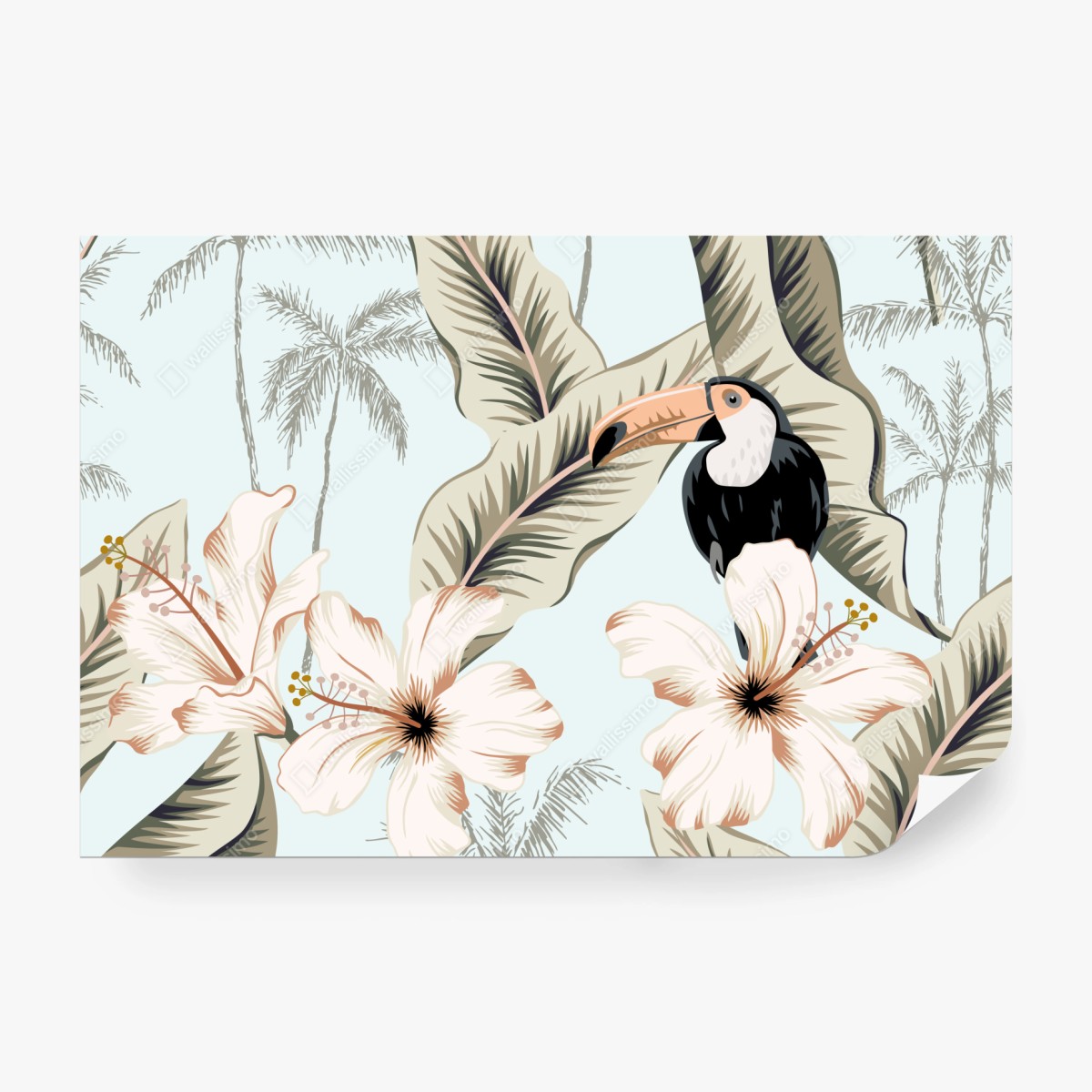 Fototapeta tropikalny motyw z tukanem i hibiskusem – Wallissimo® Fototapeta tropikalny motyw z tukanem i hibiskusem – Wallissimo®