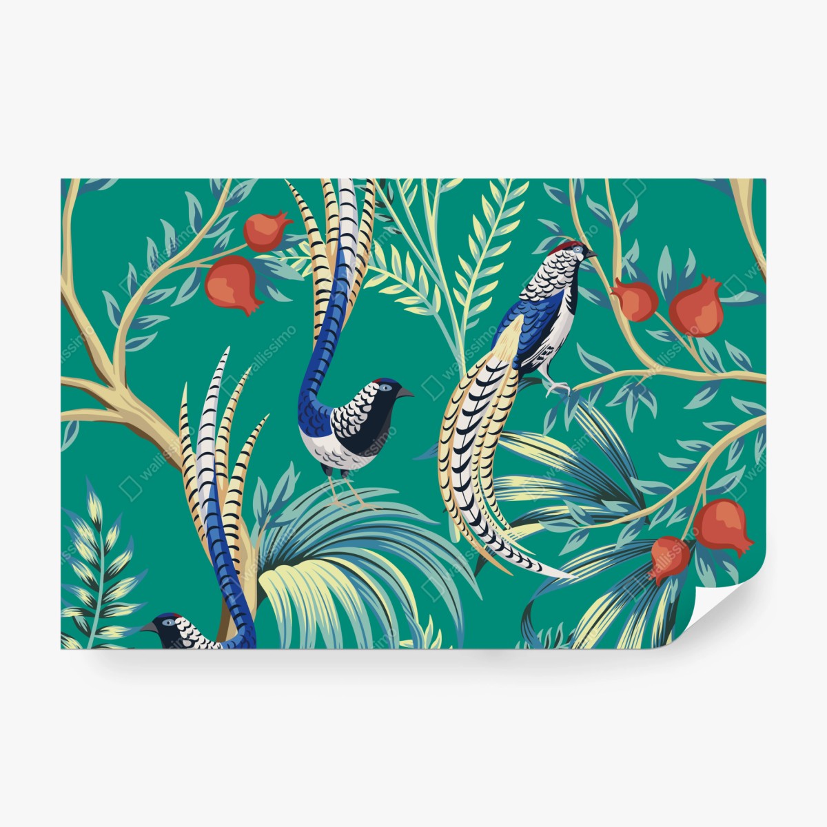 Fototapeta egzotyczny wzór z ptakami i granatami – Wallissimo® Fototapeta egzotyczny wzór z ptakami i granatami – Wallissimo®