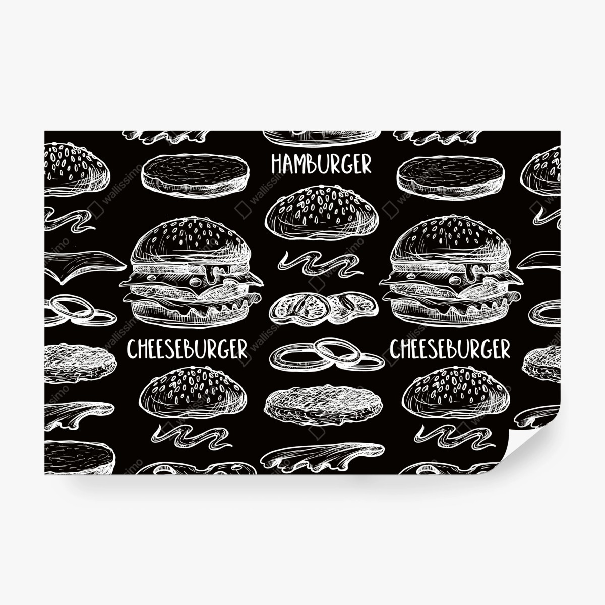 Fototapeta ręcznie rysowany wzór burgerów na czarnym tle – Wallissimo® Fototapeta ręcznie rysowany wzór burgerów na czarnym tle – Wallissimo®