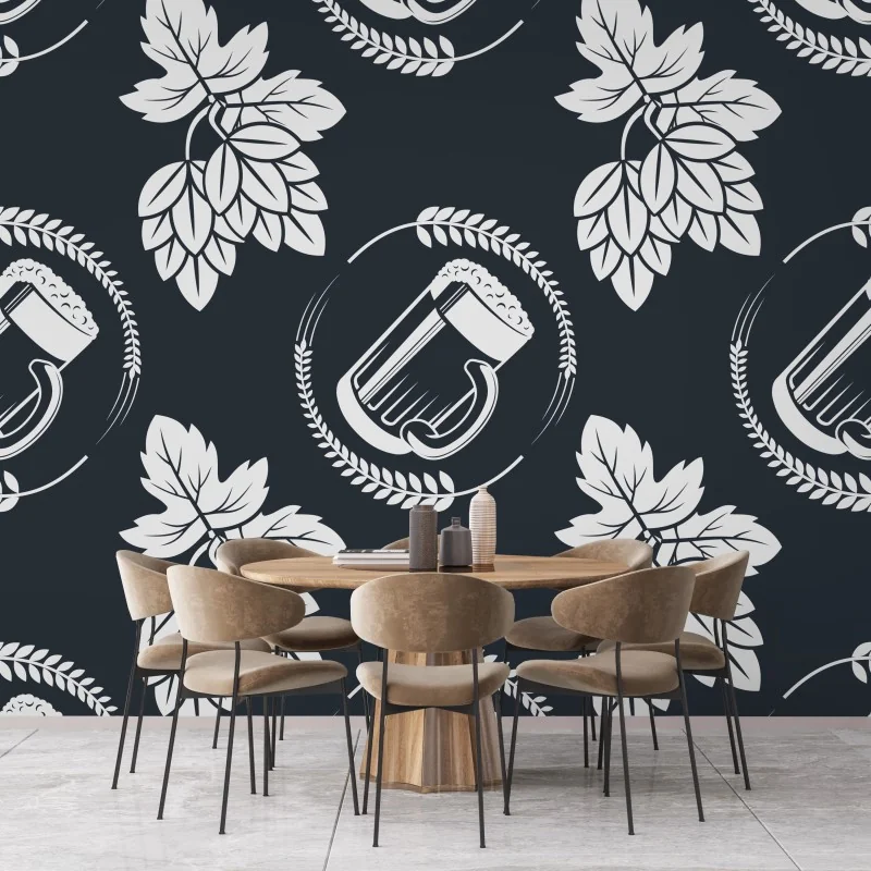 Fototapeta wzór z piwem i chmielem – Wallissimo® Fototapeta wzór z piwem i chmielem – Wallissimo®