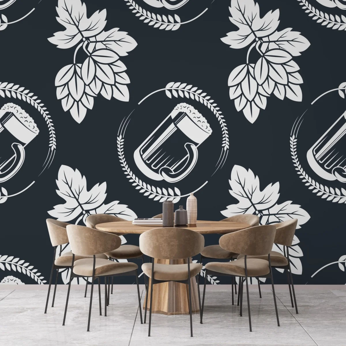 Fototapeta wzór z piwem i chmielem – Wallissimo® Fototapeta wzór z piwem i chmielem – Wallissimo®