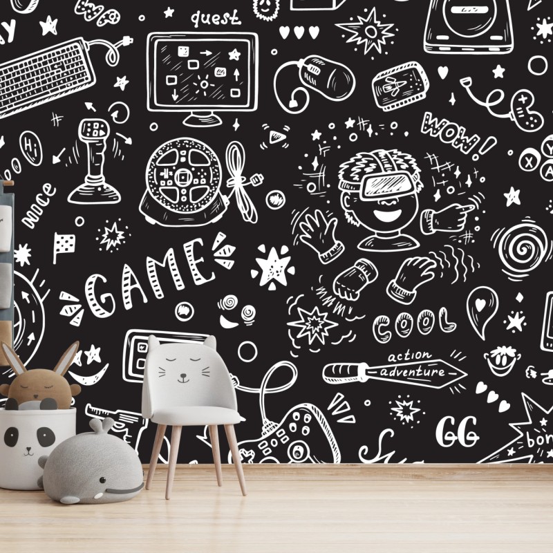 Fototapeta ręcznie rysowany wzór gier – Wallissimo® Fototapeta ręcznie rysowany wzór gier – Wallissimo®